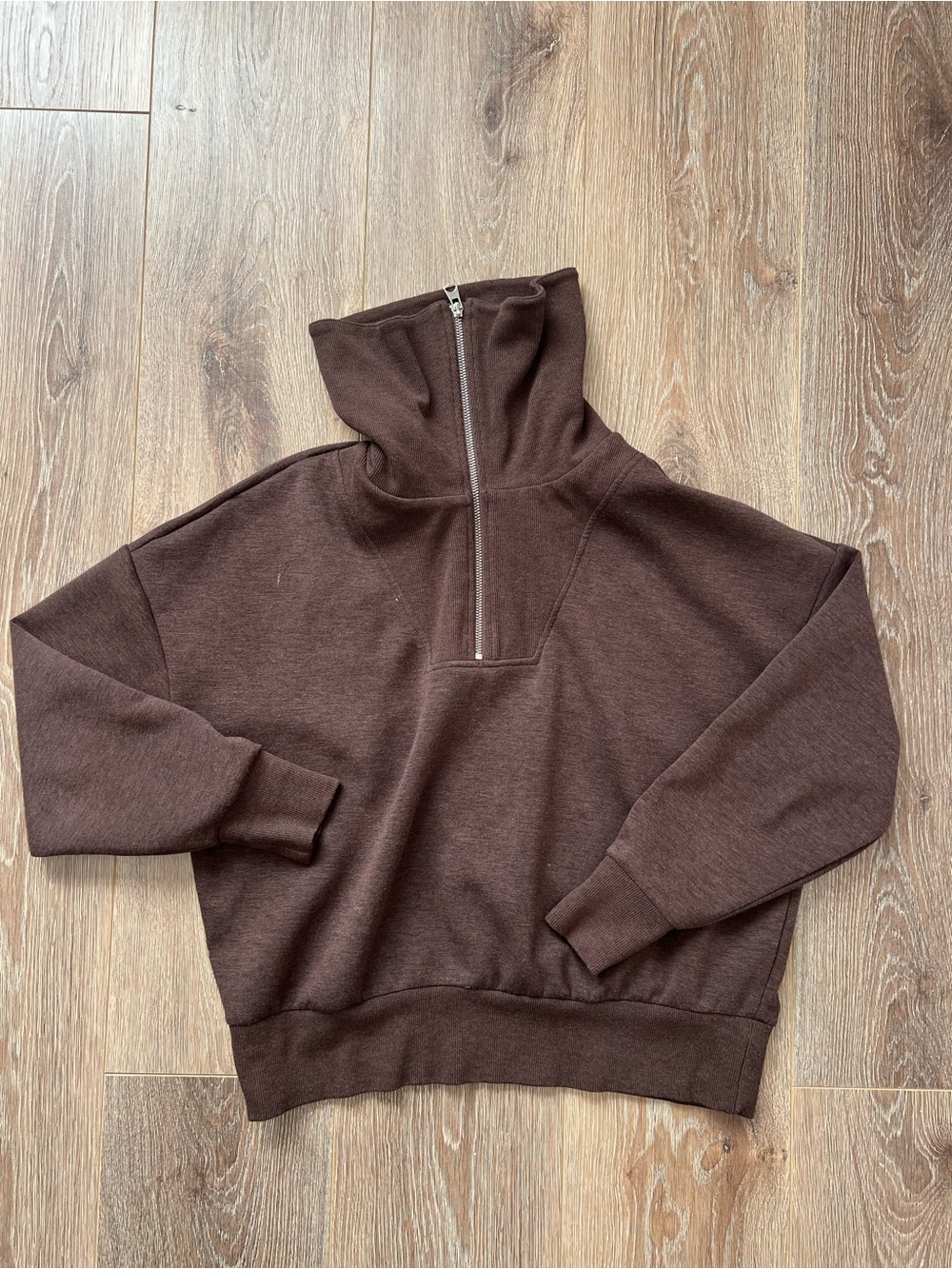 Lola's room brown funnel zip neck sweater